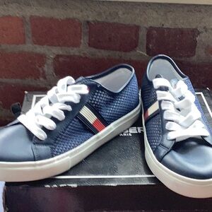 Navy Blue Sneakers with White Laces